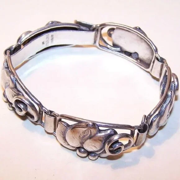 JosKahn Denmark Danish Modern Sterling Silver Link Bracelet - Stylized Florals